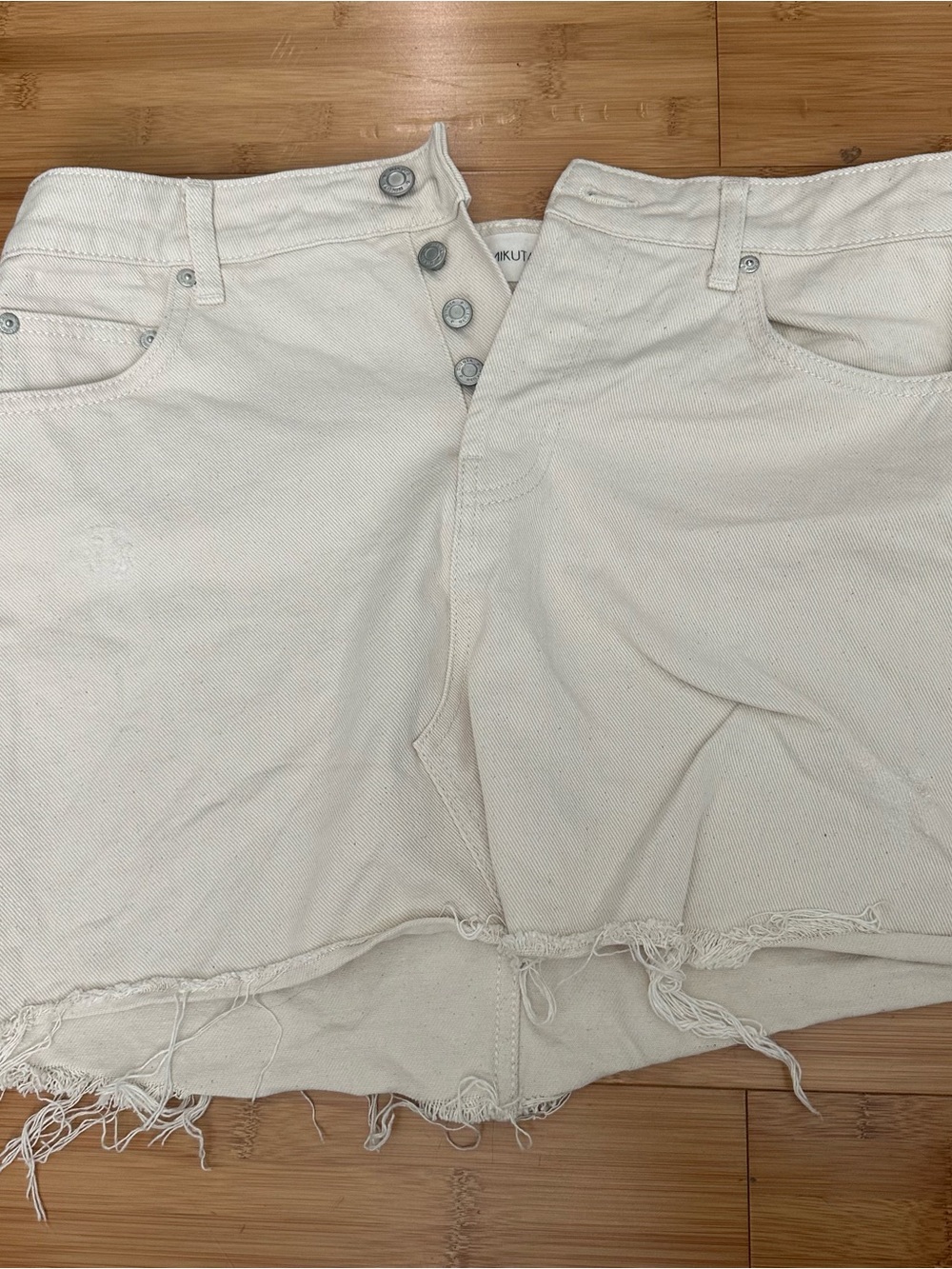 Women’s Khaki Distressed Mini Skirt with Button Front